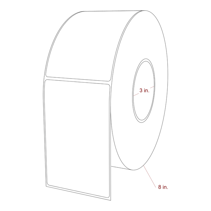 3.25 Inch x 5 Inch Rectangle Inkjet Label Roll - 3 Inch Core - 8 Inch Roll OD - 3D Perspective