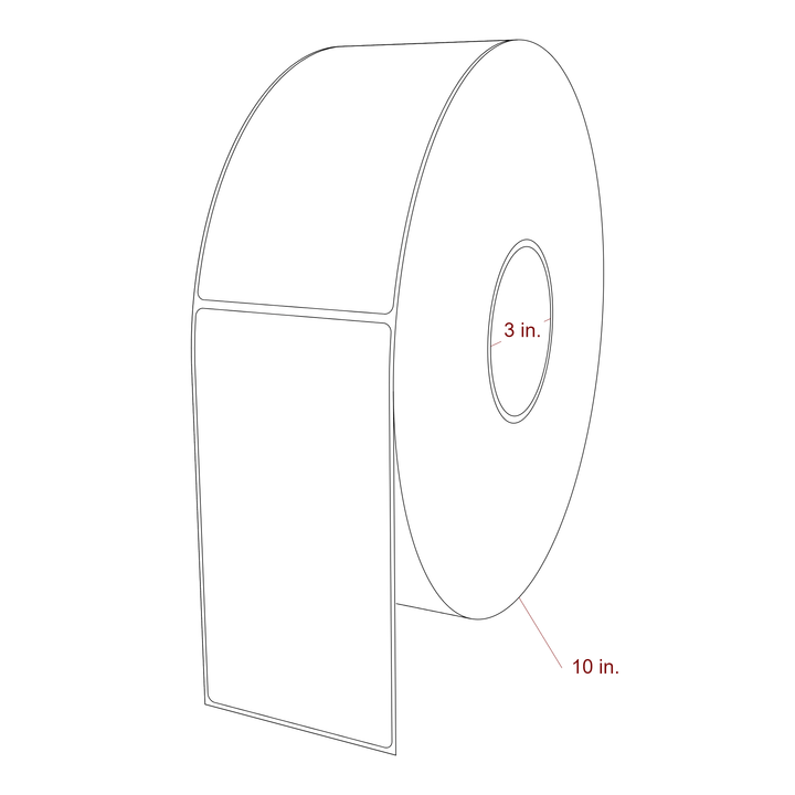 3.25 Inch x 6.25 Inch Rectangle Inkjet Label Roll - 3 Inch Core - 10 Inch Roll OD - 3D Perspective