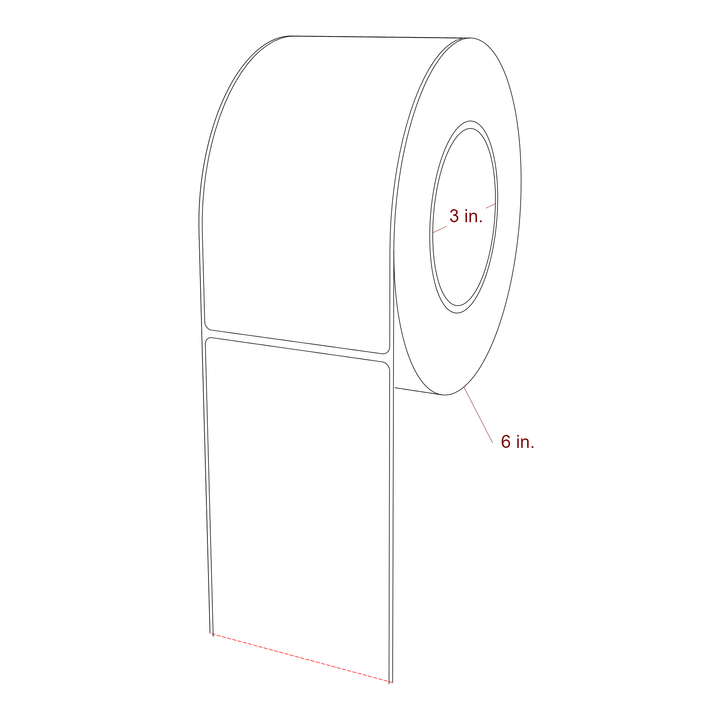 3.25 Inch x 6.25 Inch Rectangle Inkjet Label Roll - 3 Inch Core - 6 Inch Roll OD - 3D Perspective