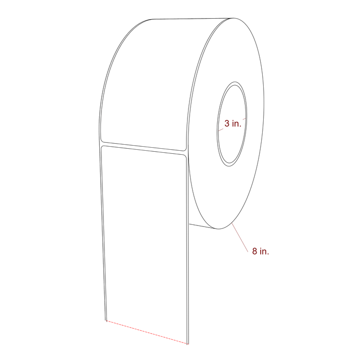 3.25 Inch x 6.25 Inch Rectangle Inkjet Label Roll - 3 Inch Core - 8 Inch Roll OD - 3D Perspective