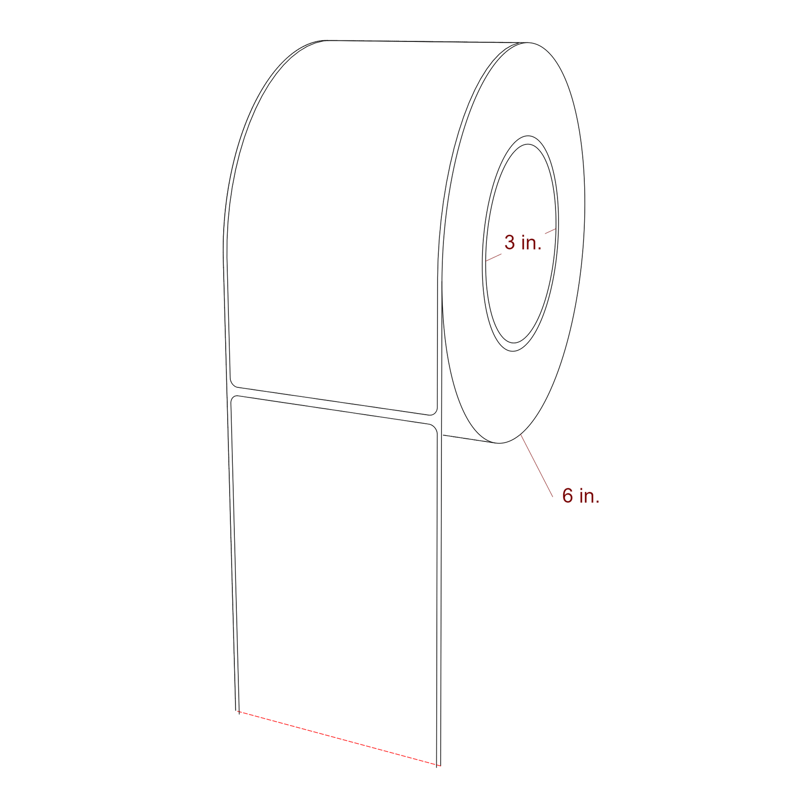 3.25 Inch x 6.5 Inch Rectangle Inkjet Label Roll - 3 Inch Core - 6 Inch Roll OD - 3D Perspective