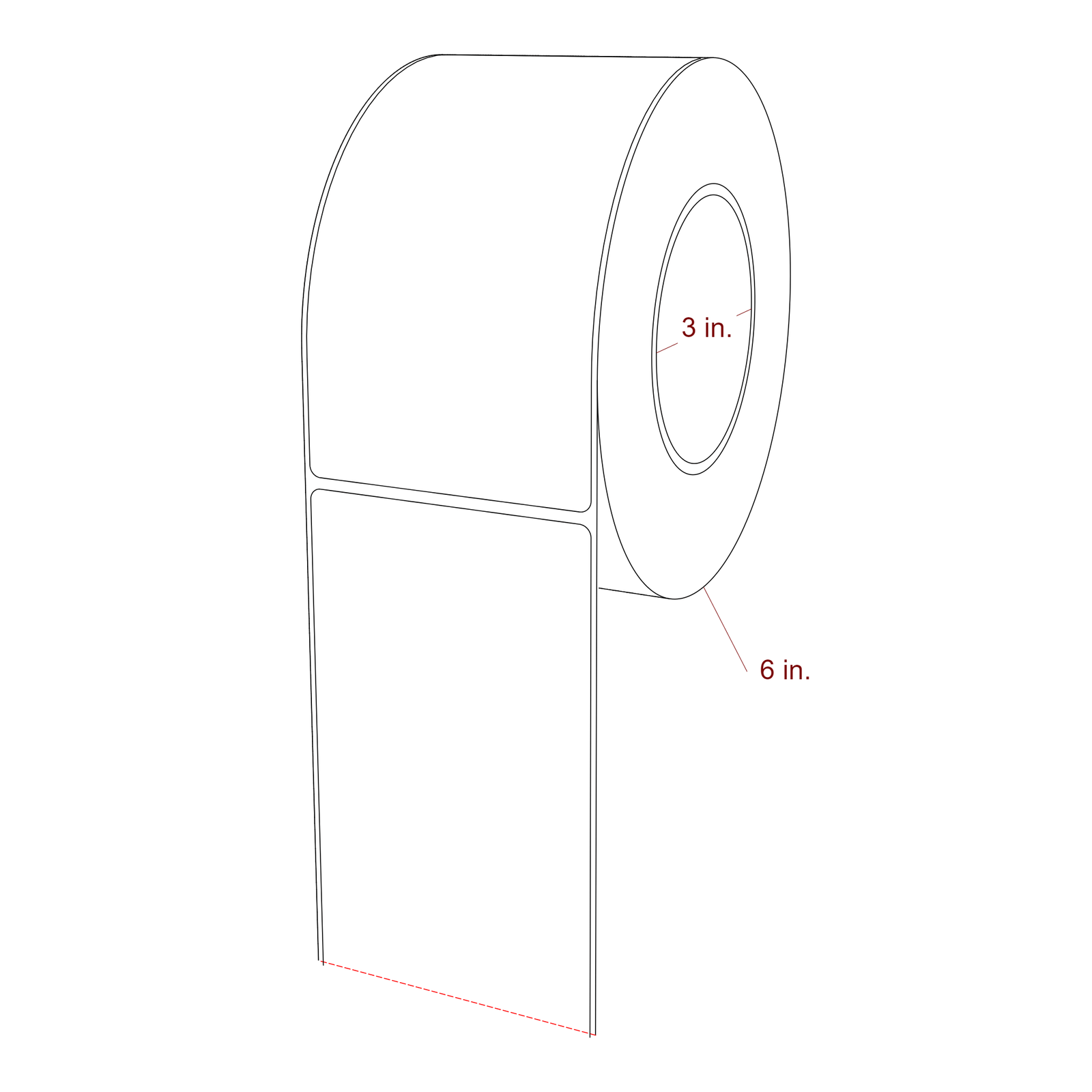 3.25 Inch x 6 Inch Rectangle Inkjet Label Roll - 3 Inch Core - 6 Inch Roll OD - 3D Perspective