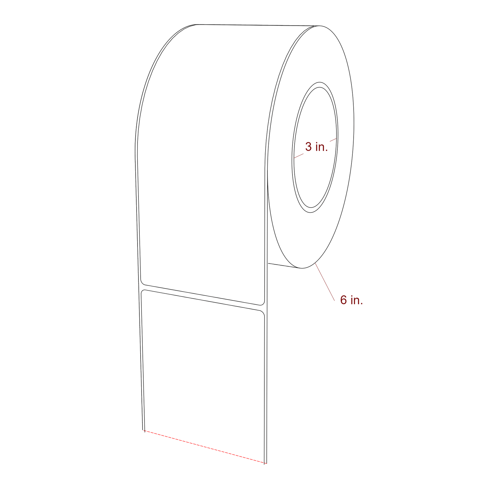 3.25 Inch x 7.75 Inch Rectangle Inkjet Label Roll - 3 Inch Core - 6 Inch Roll OD - 3D Perspective
