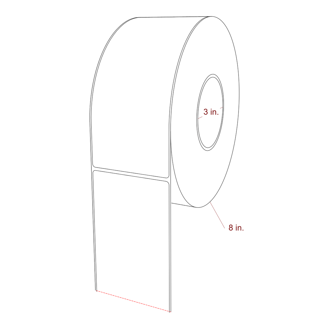3.25 Inch x 7.75 Inch Rectangle Inkjet Label Roll - 3 Inch Core - 8 Inch Roll OD - 3D Perspective