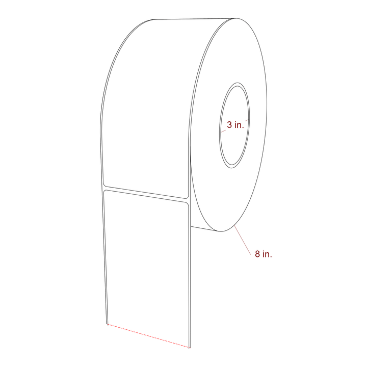 3.25 Inch x 7.75 Inch Rectangle Inkjet Label Roll - 3 Inch Core - 8 Inch Roll OD - 3D Perspective