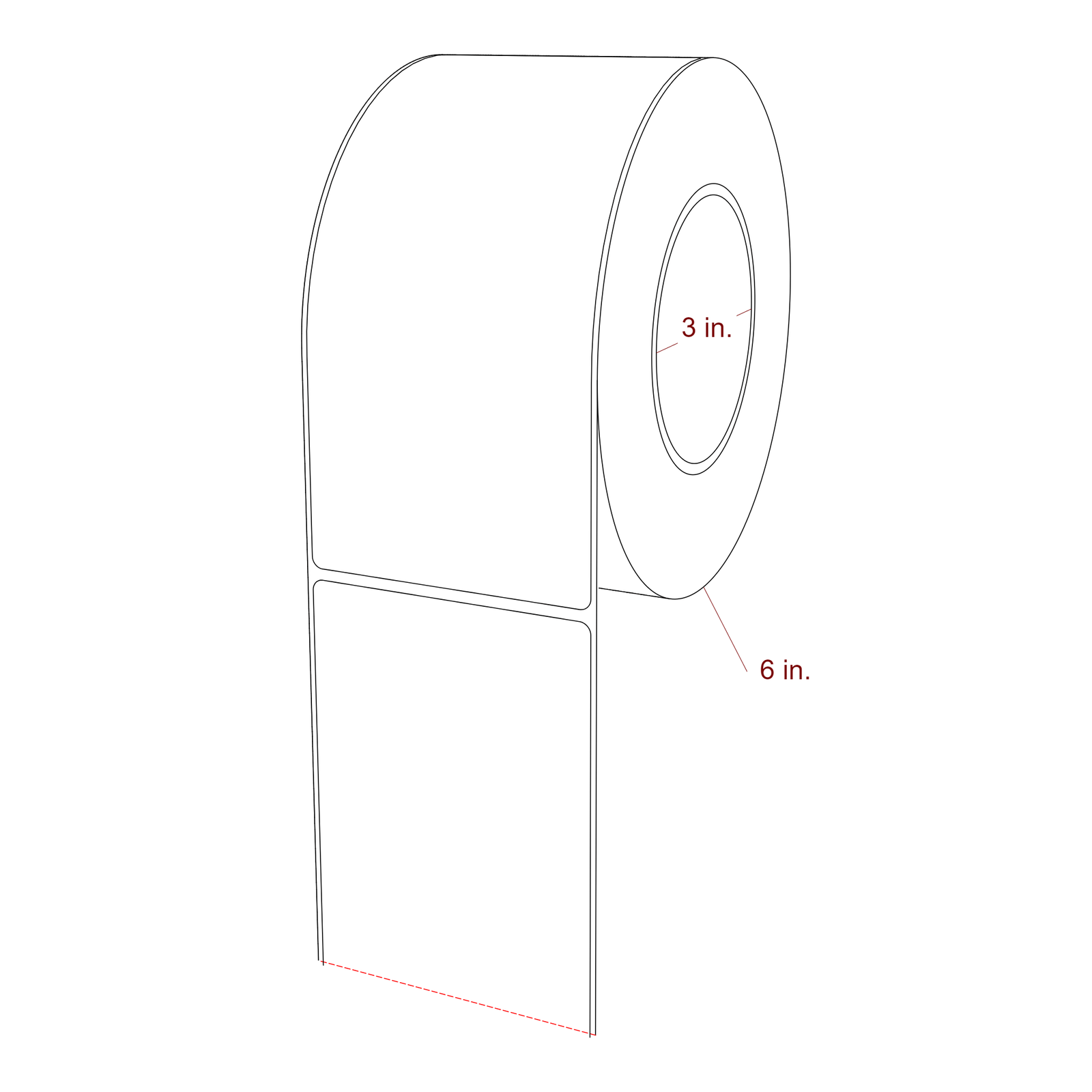 3.25 Inch x 7 Inch Rectangle Inkjet Label Roll - 3 Inch Core - 6 Inch Roll OD - 3D Perspective