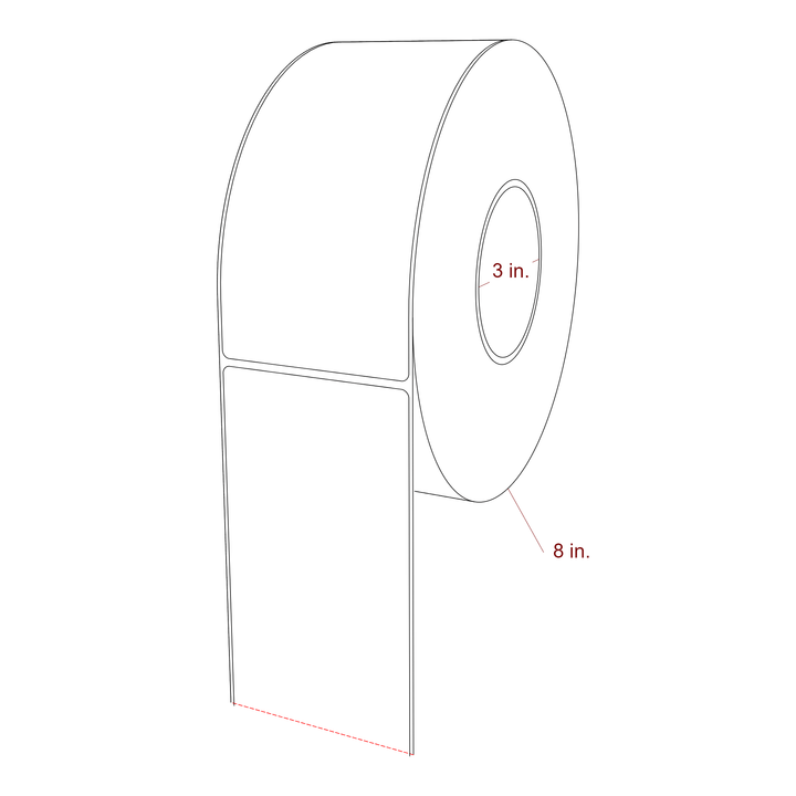 3.25 Inch x 7 Inch Rectangle Inkjet Label Roll - 3 Inch Core - 8 Inch Roll OD - 3D Perspective