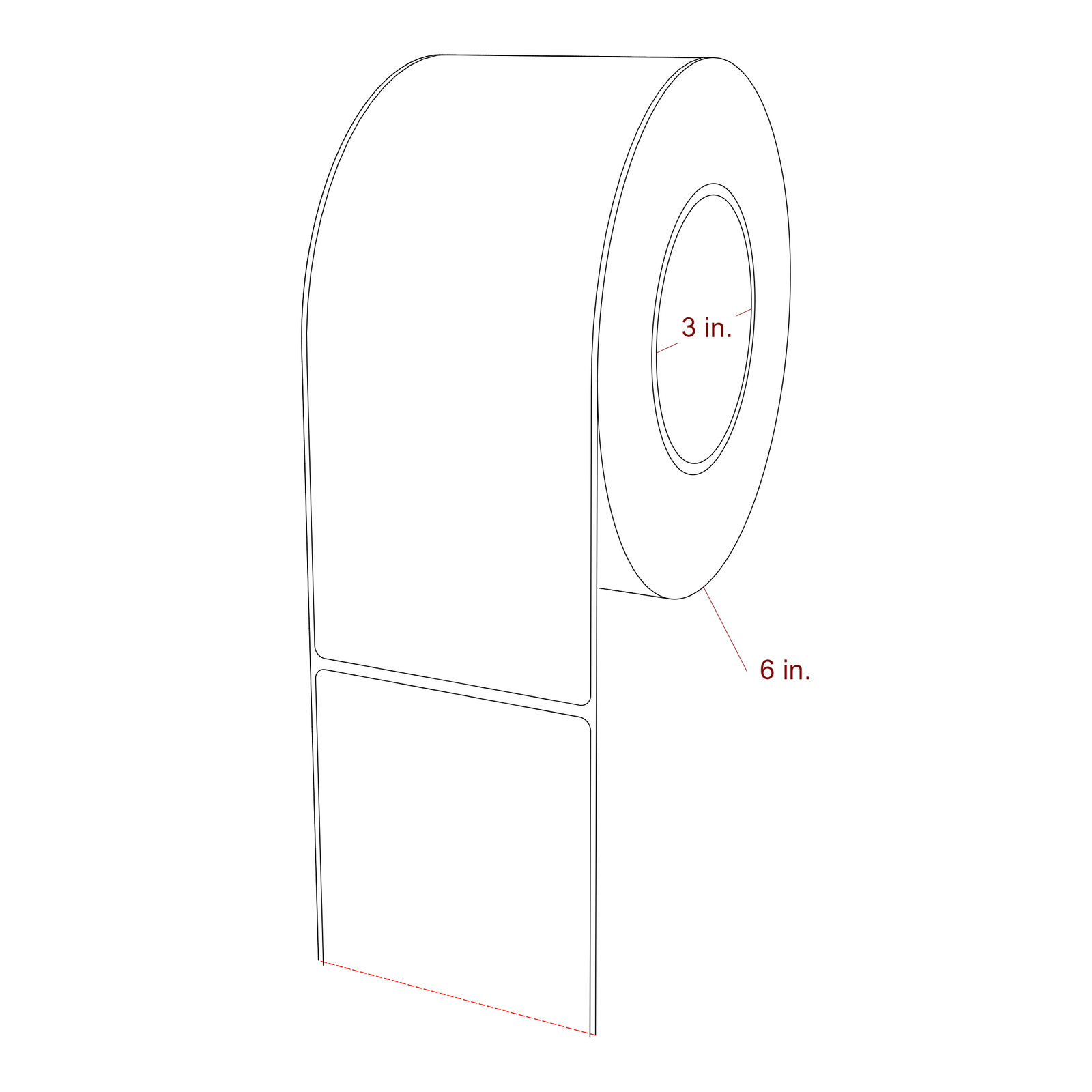 3.25 Inch x 8 Inch Rectangle Inkjet Label Roll - 3 Inch Core - 6 Inch Roll OD - 3D Perspective