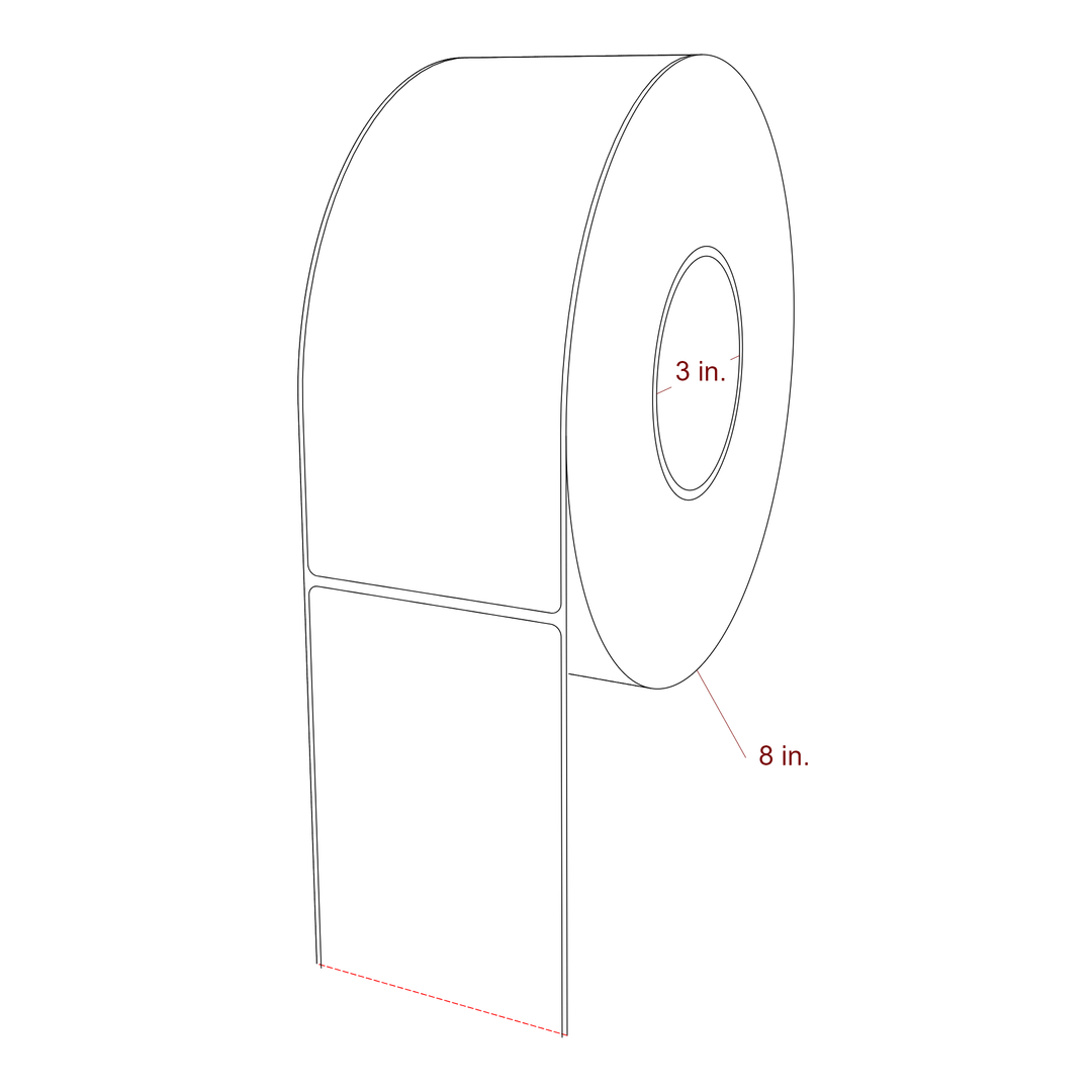 3.25 Inch x 8 Inch Rectangle Inkjet Label Roll - 3 Inch Core - 8 Inch Roll OD - 3D Perspective