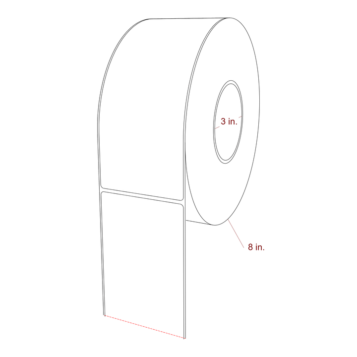 3.25 Inch x 8 Inch Rectangle Inkjet Label Roll - 3 Inch Core - 8 Inch Roll OD - 3D Perspective