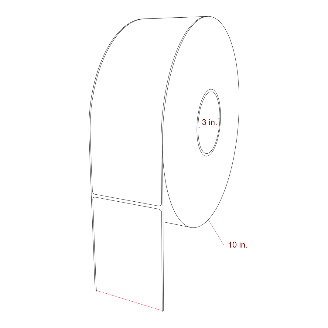 3.25 Inch x 9.75 Inch Rectangle Inkjet Label Roll - 3 Inch Core - 10 Inch Roll OD - 3D Perspective