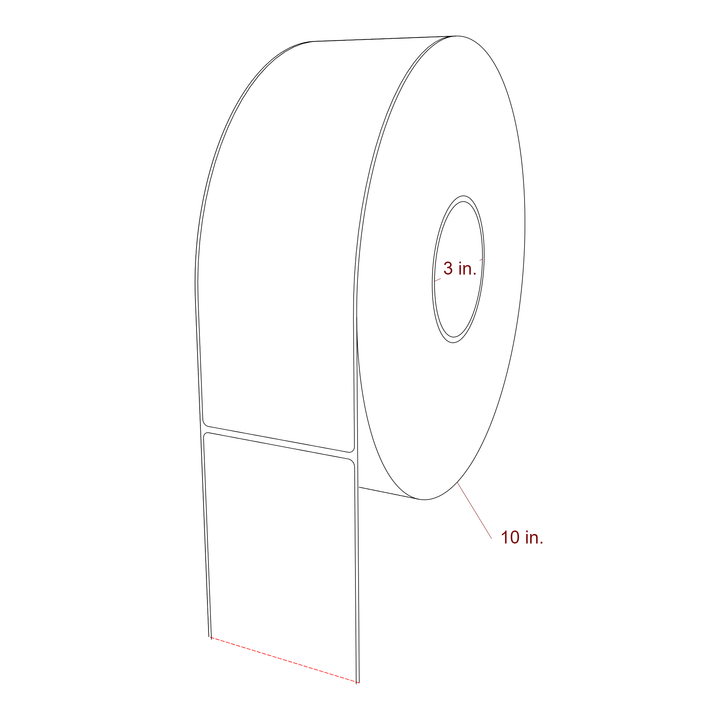 3.25 Inch x 9.75 Inch Rectangle Inkjet Label Roll - 3 Inch Core - 10 Inch Roll OD - 3D Perspective