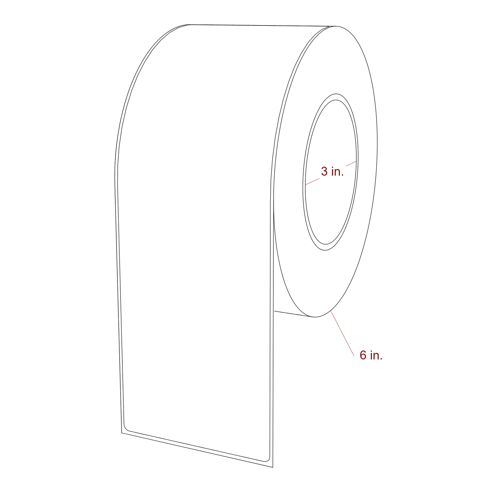 3.25 Inch x 9.75 Inch Rectangle Inkjet Label Roll - 3 Inch Core - 6 Inch Roll OD - 3D Perspective