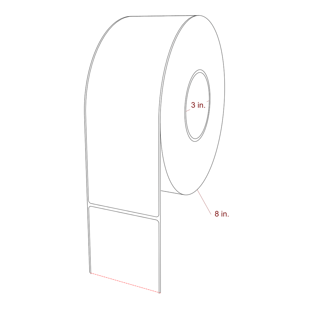 3.25 Inch x 9.75 Inch Rectangle Inkjet Label Roll - 3 Inch Core - 8 Inch Roll OD - 3D Perspective