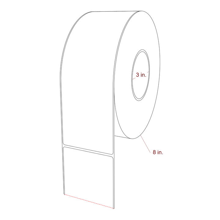3.25 Inch x 9.75 Inch Rectangle Inkjet Label Roll - 3 Inch Core - 8 Inch Roll OD - 3D Perspective