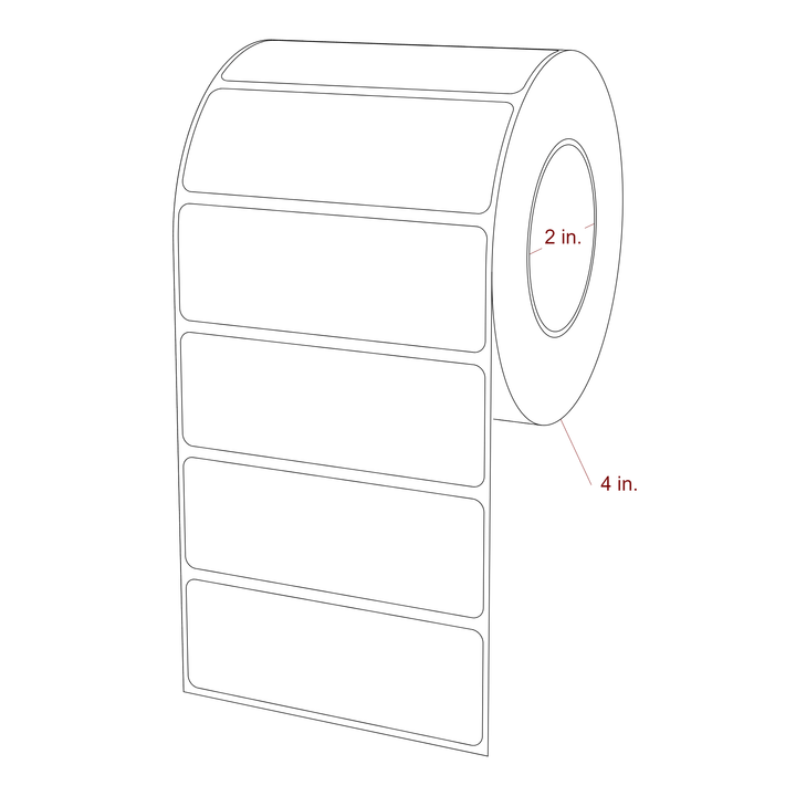 3.5 Inch x 1.25 Inch Rectangle Inkjet Label Roll - 2 Inch Core - 4 Inch Roll OD - 3D Perspective