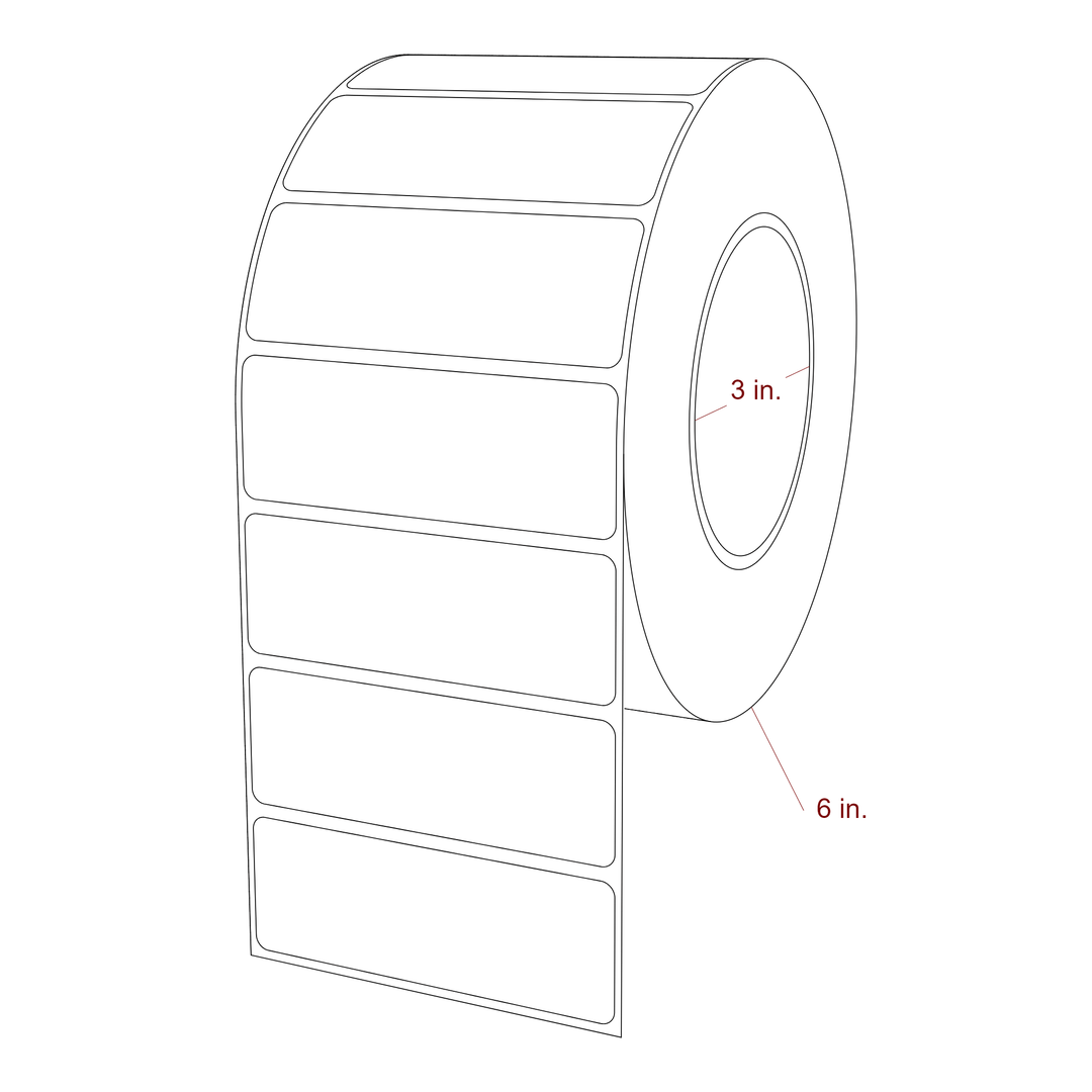 3.5 Inch x 1.25 Inch Rectangle Inkjet Label Roll - 3 Inch Core - 6 Inch Roll OD - 3D Perspective