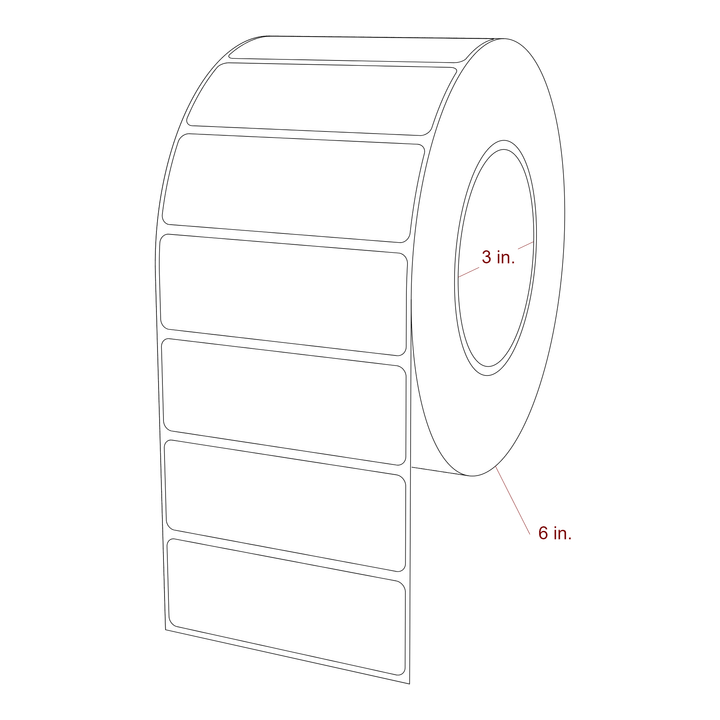 3.5 Inch x 1.25 Inch Rectangle Inkjet Label Roll - 3 Inch Core - 6 Inch Roll OD - 3D Perspective