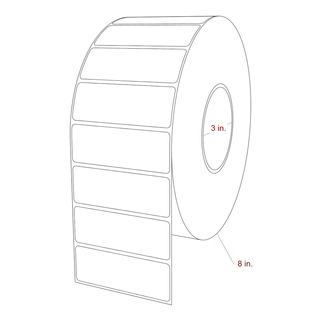 3.5 Inch x 1.25 Inch Rectangle Inkjet Label Roll - 3 Inch Core - 8 Inch Roll OD - 3D Perspective