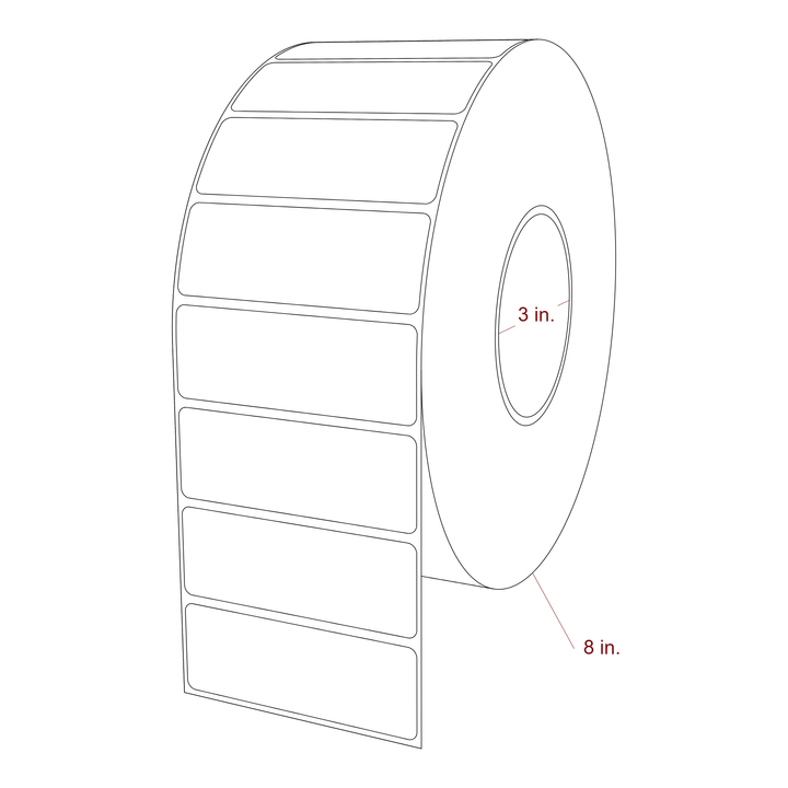 3.5 Inch x 1.25 Inch Rectangle Inkjet Label Roll - 3 Inch Core - 8 Inch Roll OD - 3D Perspective