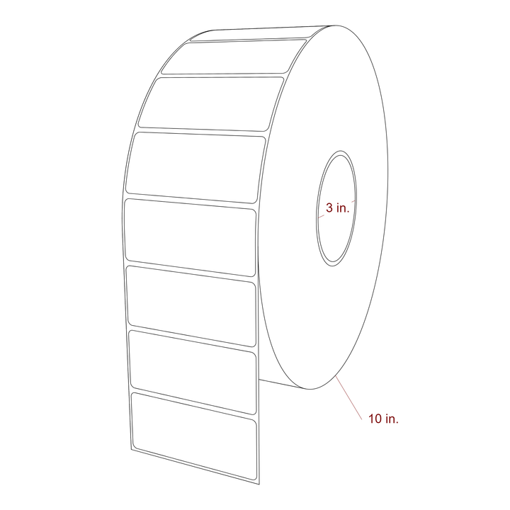 3.5 Inch x 1.5 Inch Rectangle Inkjet Label Roll - 3 Inch Core - 10 Inch Roll OD - 3D Perspective