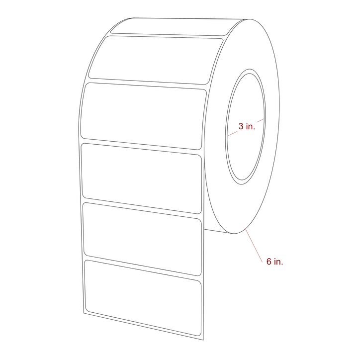 3.5 Inch x 1.5 Inch Rectangle Inkjet Label Roll - 3 Inch Core - 6 Inch Roll OD - 3D Perspective