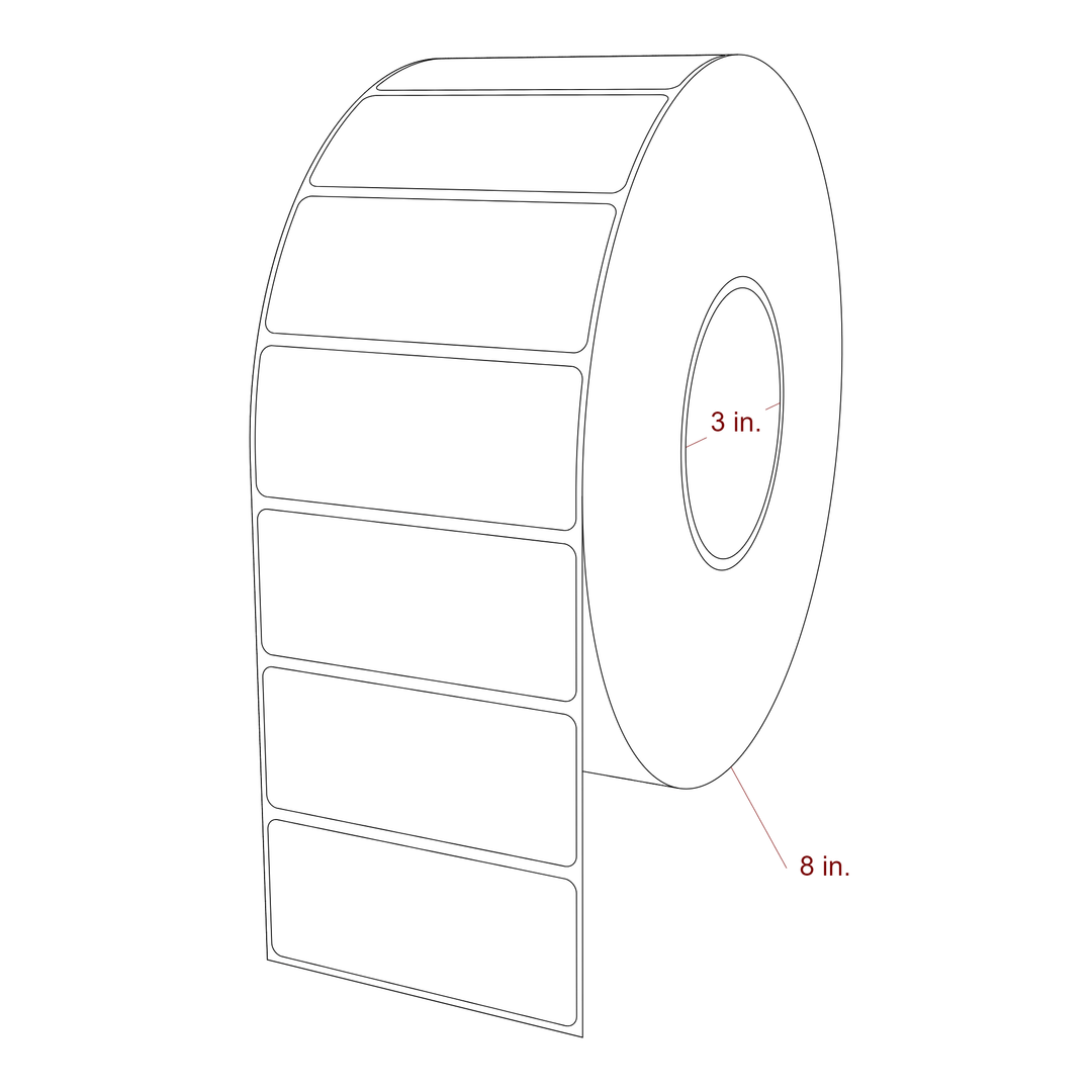 3.5 Inch x 1.5 Inch Rectangle Inkjet Label Roll - 3 Inch Core - 8 Inch Roll OD - 3D Perspective