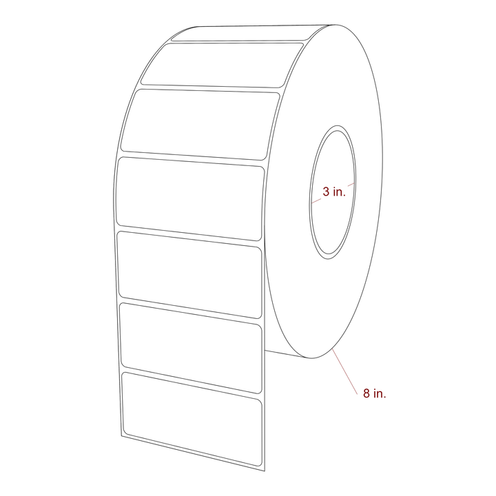 3.5 Inch x 1.5 Inch Rectangle Inkjet Label Roll - 3 Inch Core - 8 Inch Roll OD - 3D Perspective