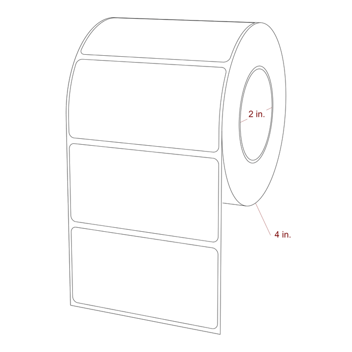 3.5 Inch x 1.75 Inch Rectangle Inkjet Label Roll - 2 Inch Core - 4 Inch Roll OD - 3D Perspective