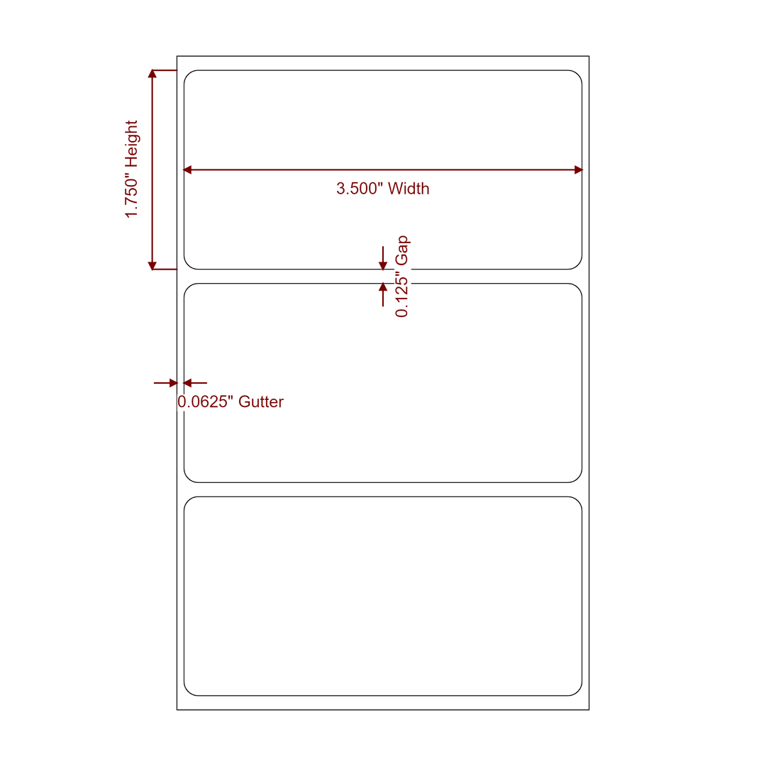3.5 Inch x 1.75 Inch Rectangle Inkjet Label Roll - 2D Drawing
