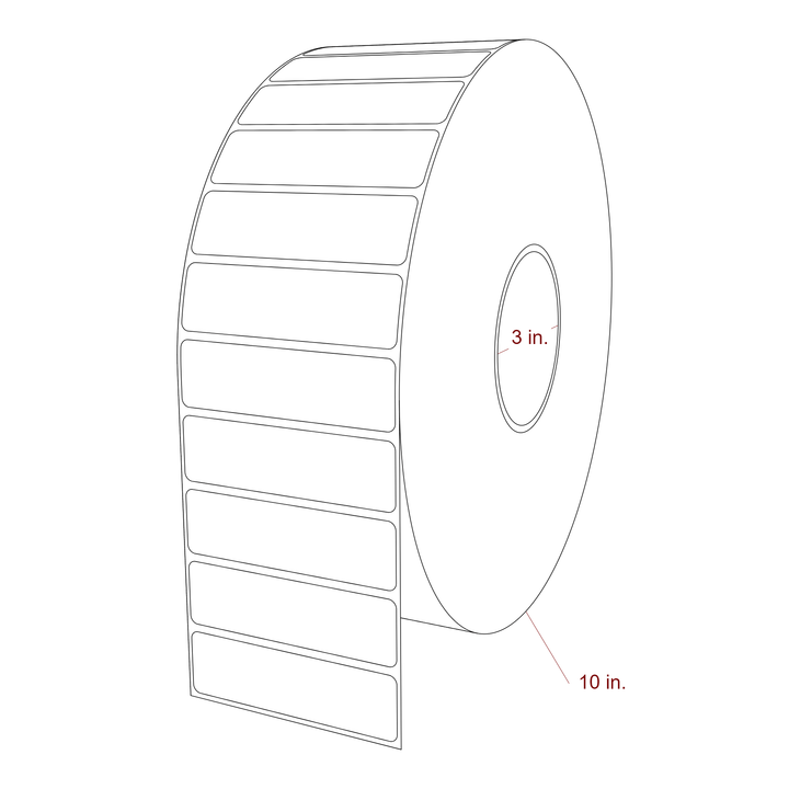 3.5 Inch x 1 Inch Rectangle Inkjet Label Roll - 3 Inch Core - 10 Inch Roll OD - 3D Perspective