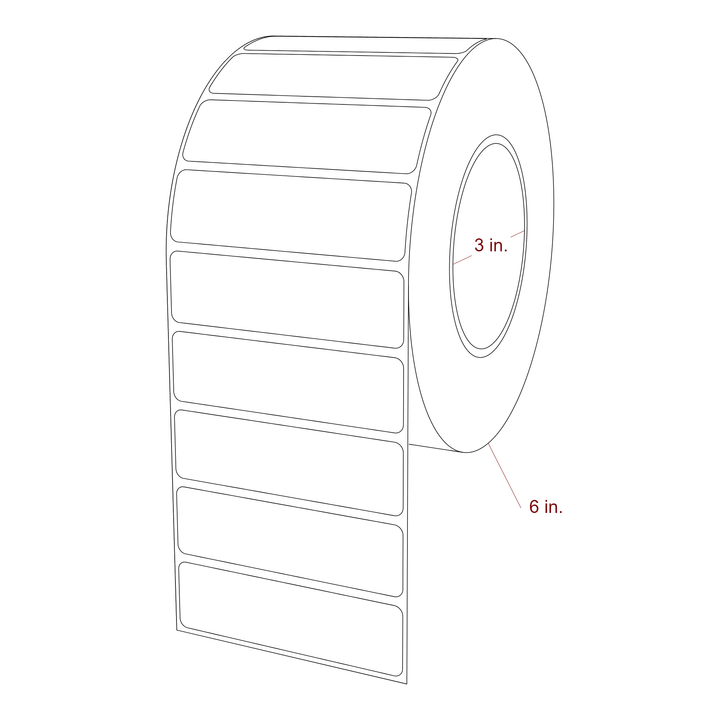 3.5 Inch x 1 Inch Rectangle Inkjet Label Roll - 3 Inch Core - 6 Inch Roll OD - 3D Perspective