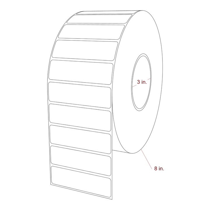 3.5 Inch x 1 Inch Rectangle Inkjet Label Roll - 3 Inch Core - 8 Inch Roll OD - 3D Perspective