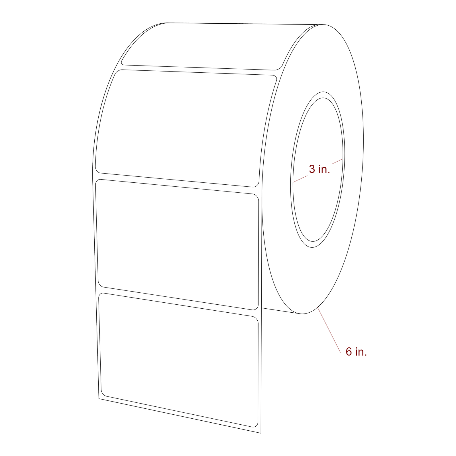 3.5 Inch x 2.1875 Inch Rectangle Inkjet Label Roll - 3 Inch Core - 6 Inch Roll OD - 3D Perspective