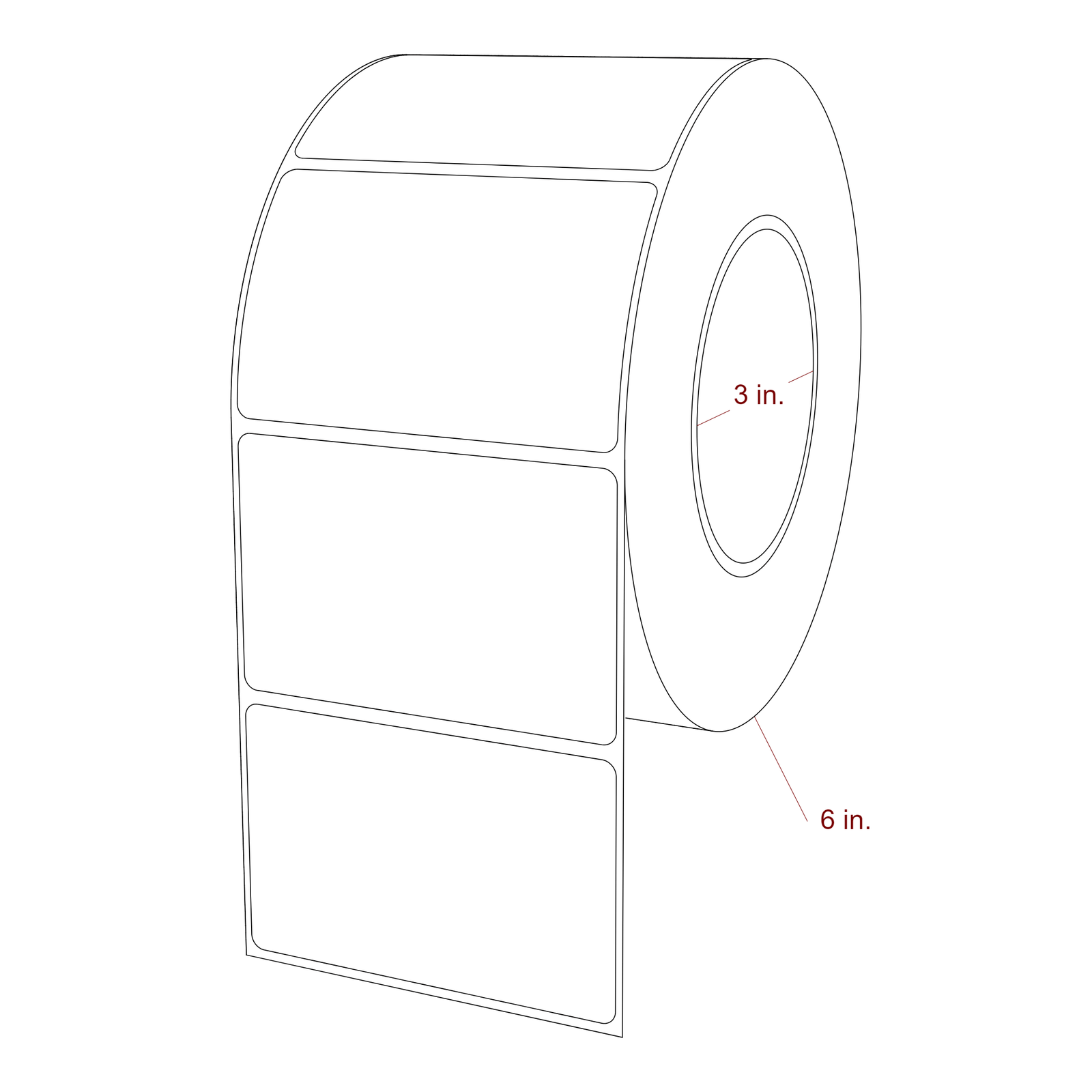 3.5 Inch x 2.25 Inch Rectangle Inkjet Label Roll - 3 Inch Core - 6 Inch Roll OD - 3D Perspective