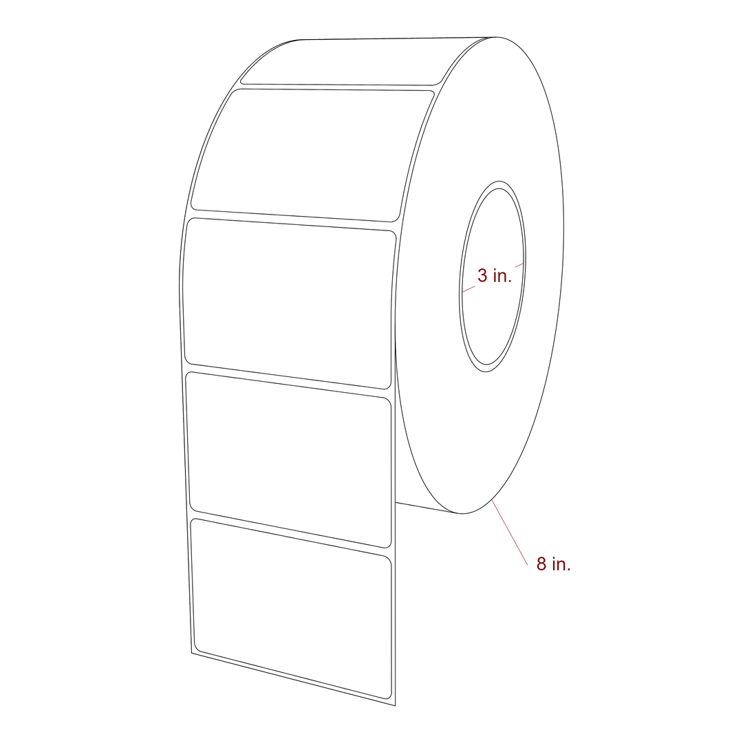 3.5 Inch x 2.25 Inch Rectangle Inkjet Label Roll - 3 Inch Core - 8 Inch Roll OD - 3D Perspective