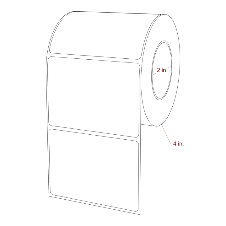 3.5 Inch x 2.5 Inch Rectangle Inkjet Label Roll - 2 Inch Core - 4 Inch Roll OD - 3D Perspective