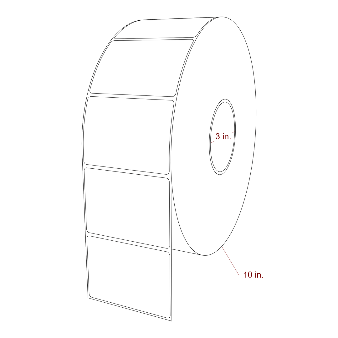 3.5 Inch x 2.5 Inch Rectangle Inkjet Label Roll - 3 Inch Core - 10 Inch Roll OD - 3D Perspective