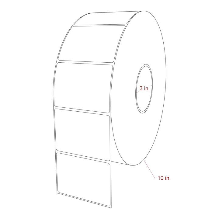 3.5 Inch x 2.5 Inch Rectangle Inkjet Label Roll - 3 Inch Core - 10 Inch Roll OD - 3D Perspective