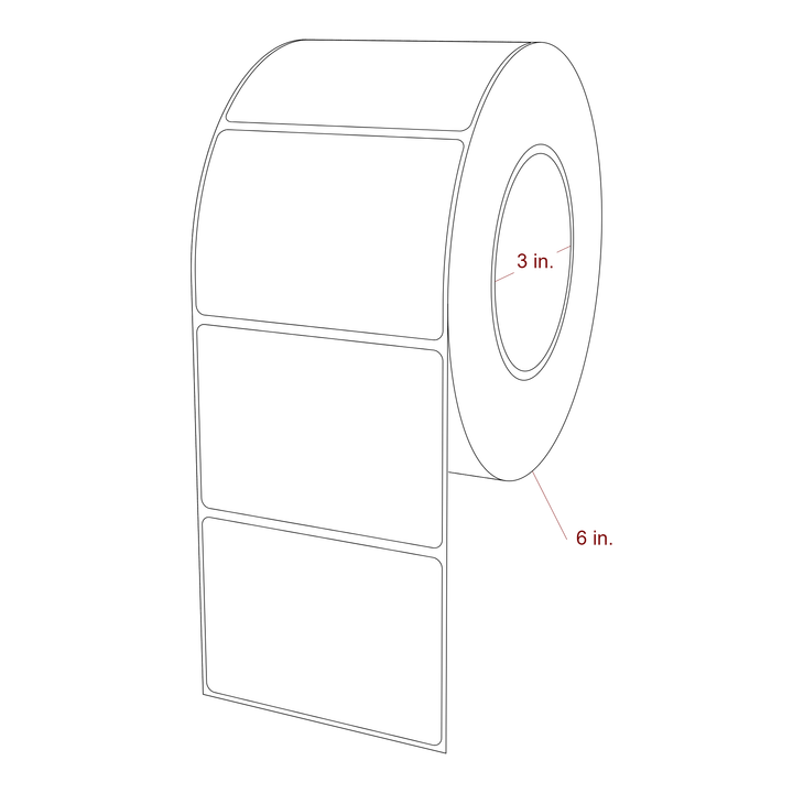3.5 Inch x 2.5 Inch Rectangle Inkjet Label Roll - 3 Inch Core - 6 Inch Roll OD - 3D Perspective