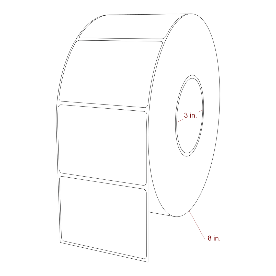 3.5 Inch x 2.5 Inch Rectangle Inkjet Label Roll - 3 Inch Core - 8 Inch Roll OD - 3D Perspective