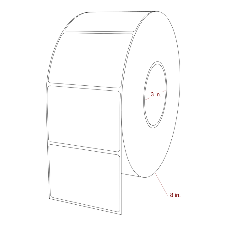3.5 Inch x 2.5 Inch Rectangle Inkjet Label Roll - 3 Inch Core - 8 Inch Roll OD - 3D Perspective