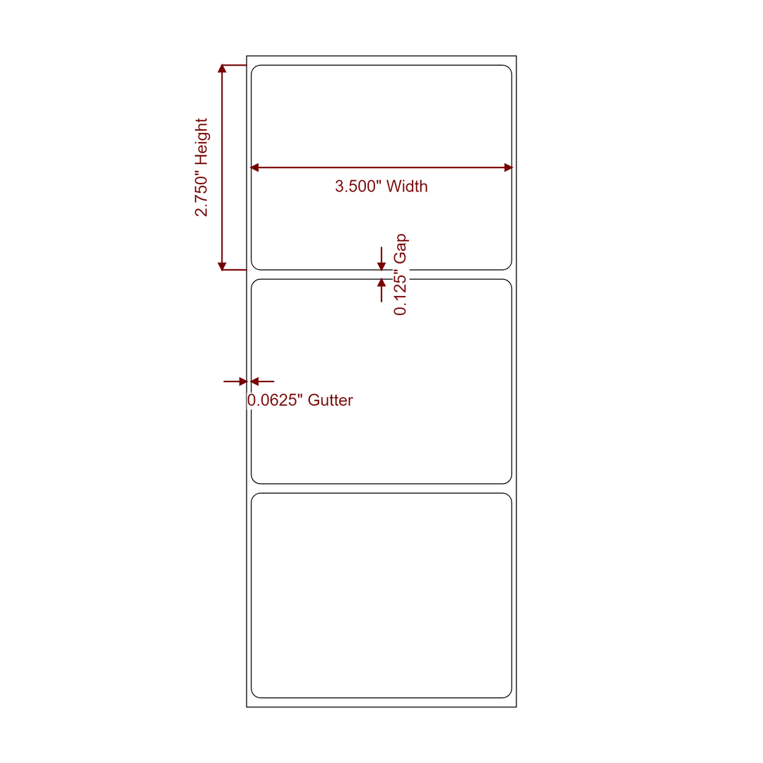 3.5 Inch x 2.75 Inch Rectangle Inkjet Label Roll - 2D Drawing