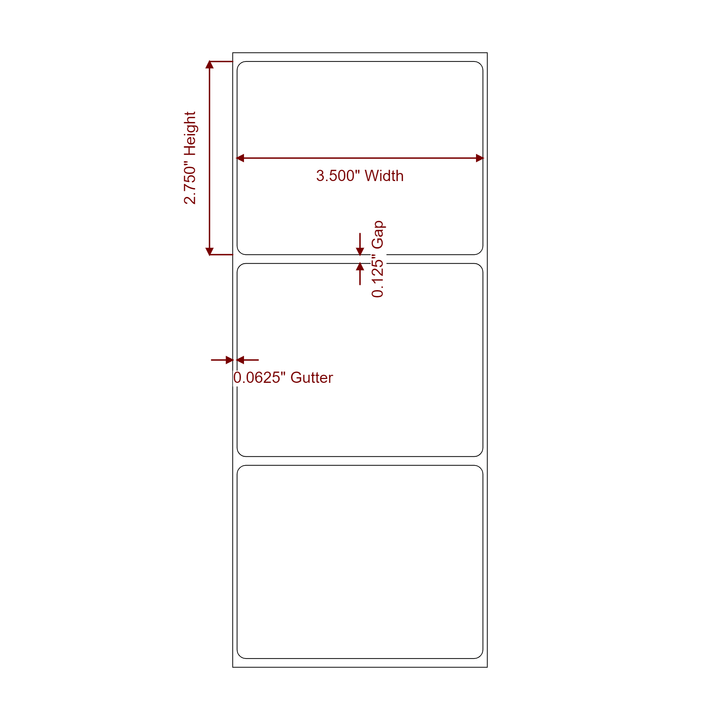 3.5 Inch x 2.75 Inch Rectangle Inkjet Label Roll - 2D Drawing