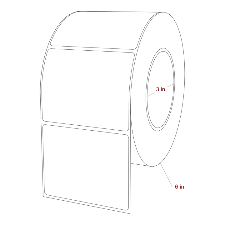 3.5 Inch x 2.75 Inch Rectangle Inkjet Label Roll - 3 Inch Core - 6 Inch Roll OD - 3D Perspective