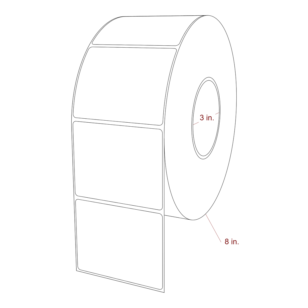 3.5 Inch x 2.75 Inch Rectangle Inkjet Label Roll - 3 Inch Core - 8 Inch Roll OD - 3D Perspective
