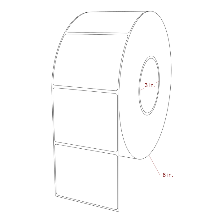 3.5 Inch x 2.75 Inch Rectangle Inkjet Label Roll - 3 Inch Core - 8 Inch Roll OD - 3D Perspective