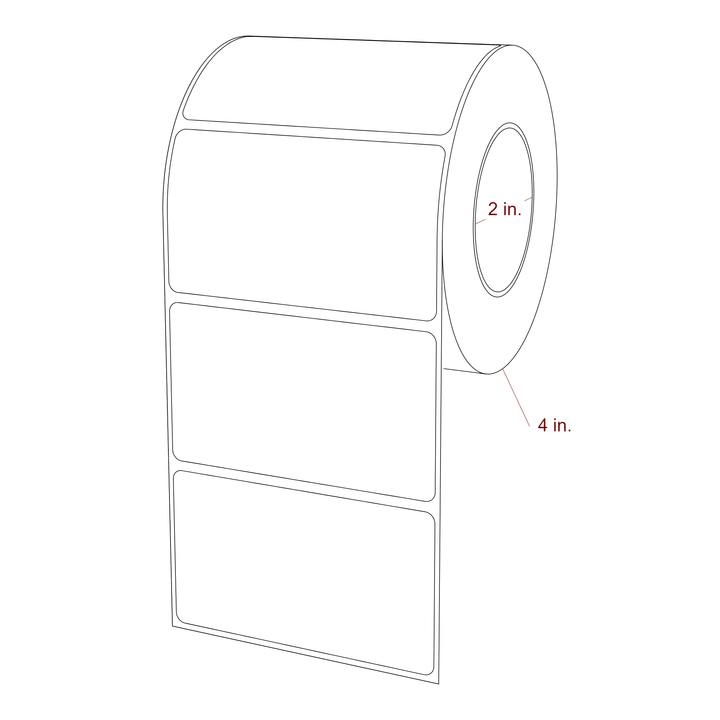 3.5 Inch x 2 Inch Rectangle Inkjet Label Roll - 2 Inch Core - 4 Inch Roll OD - 3D Perspective