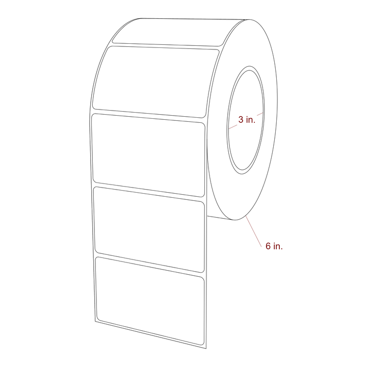 3.5 Inch x 2 Inch Rectangle Inkjet Label Roll - 3 Inch Core - 6 Inch Roll OD - 3D Perspective