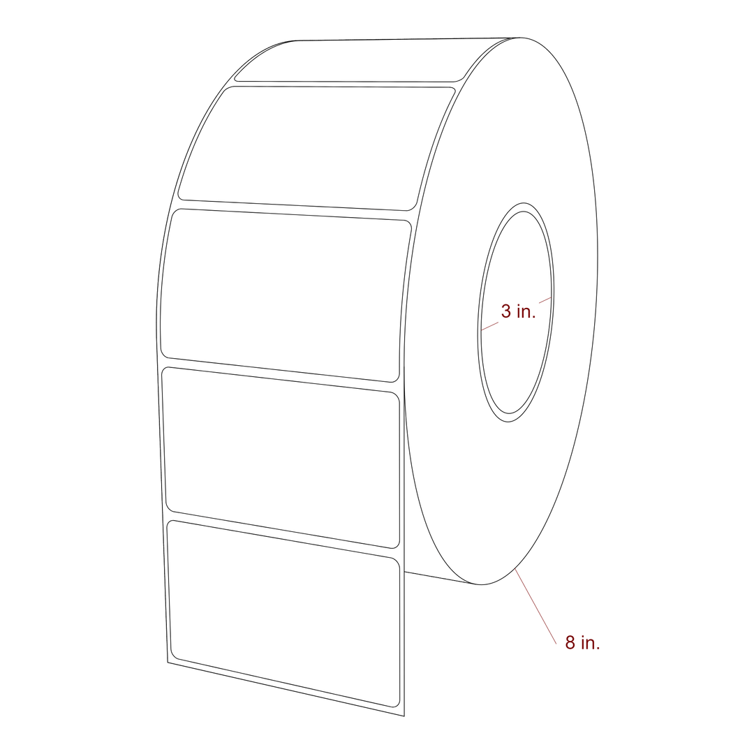 3.5 Inch x 2 Inch Rectangle Inkjet Label Roll - 3 Inch Core - 8 Inch Roll OD - 3D Perspective